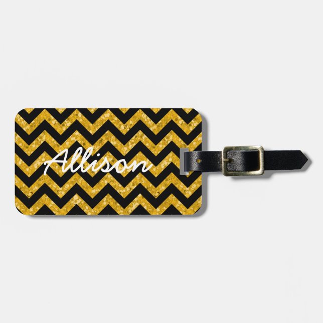 Chevron Glitter Look Luggage Tag (Front Horizontal)
