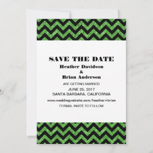 Chevron Glitter Save the Date Invite, Green Invitation