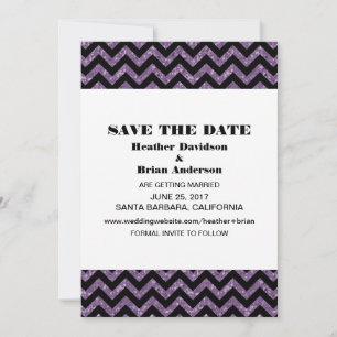 Chevron Glitter Save the Date Invite, Purple Invitation