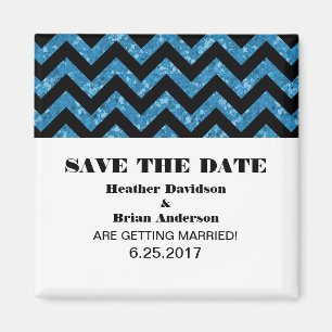 Chevron Glitter Save the Date Magnet, Blue Magnet