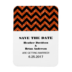 Chevron Glitter Save the Date Magnet, Orange Magnet