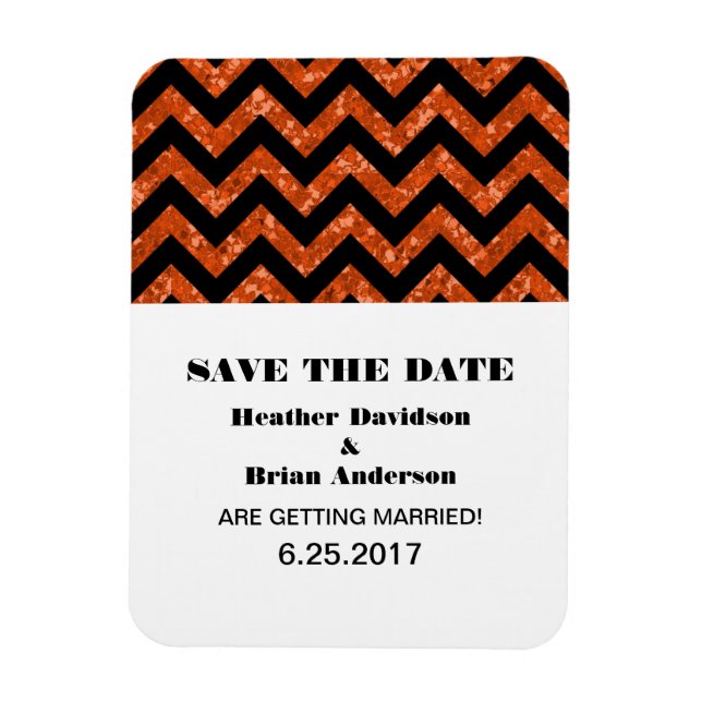 Chevron Glitter Save the Date Magnet, Orange Magnet (Vertical)