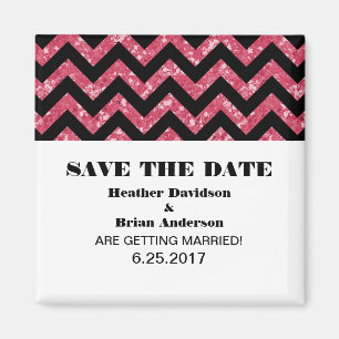 Chevron Glitter Save the Date Magnet, Pink Magnet