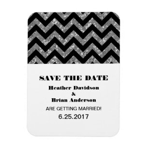 Chevron Glitter Save the Date Magnet, Silver Magnet