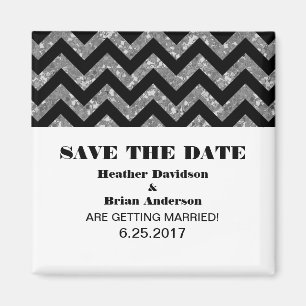 Chevron Glitter Save the Date Magnet, Silver Magnet