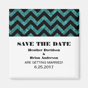 Chevron Glitter Save the Date Magnet, Teal Magnet