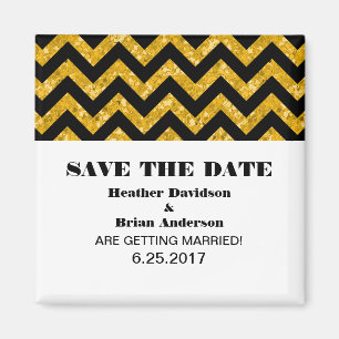 Chevron Glitter Save the Date Magnet, Yellow Magnet