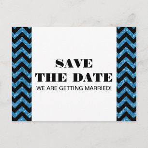 Chevron Glitter Save the Date Postcard, Blue Announcement Postcard