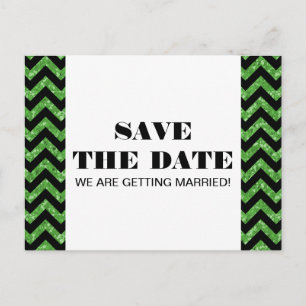 Chevron Glitter Save the Date Postcard, Green Announcement Postcard