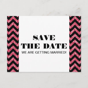 Chevron Glitter Save the Date Postcard, Pink Announcement Postcard