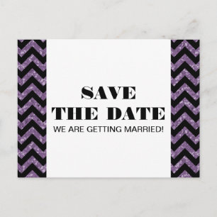 Chevron Glitter Save the Date Postcard, Purple Announcement Postcard
