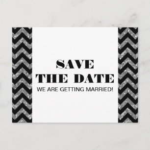 Chevron Glitter Save the Date Postcard, Silver Announcement Postcard