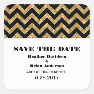 Chevron Glitter Save the Date Stickers, Gold Square Sticker