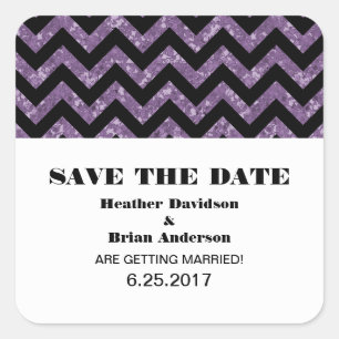 Chevron Glitter Save the Date Stickers, Purple Square Sticker