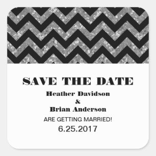 Chevron Glitter Save the Date Stickers, Silver Square Sticker