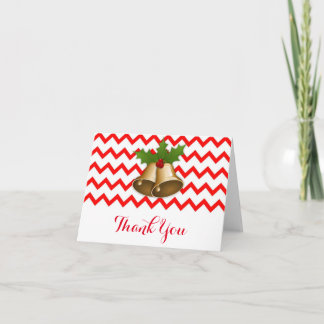 Chevron Gold Bell Christmas Thank You Card