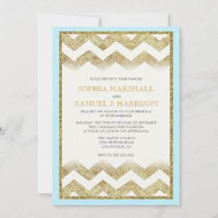 Chevron Gold Glitter Wedding Invitation