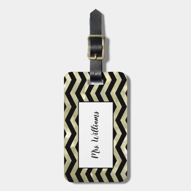 Chevron Gold Mrs. Luggage Tag (Front Vertical)