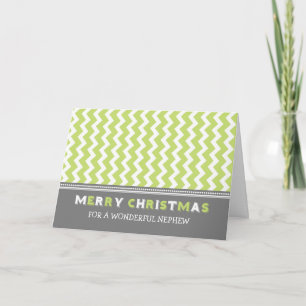 Chevron Green Grey Nephew Merry Christmas Card
