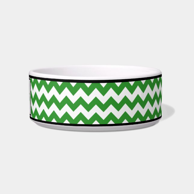 Chevron Green Personalised Cat Bowl (Right)