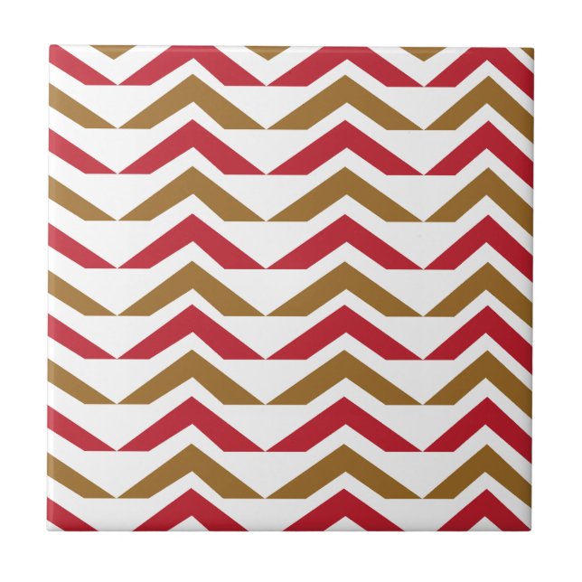 Chevron Green Red Chevron Geometric Pattern  Tile (Front)