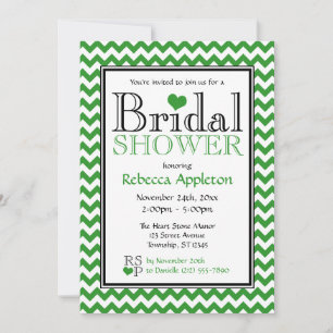 Chevron Green & White Bridal Shower Invitation