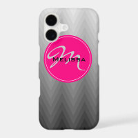 Chevron Grey ombre pattern Pink Monogram Name