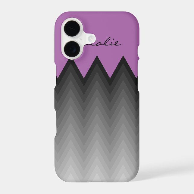 Chevron grey ombre pattern Purple Monogram Name (Back)