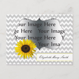 chevron grey yellow sunflower Graduation photo Invitation Postcard