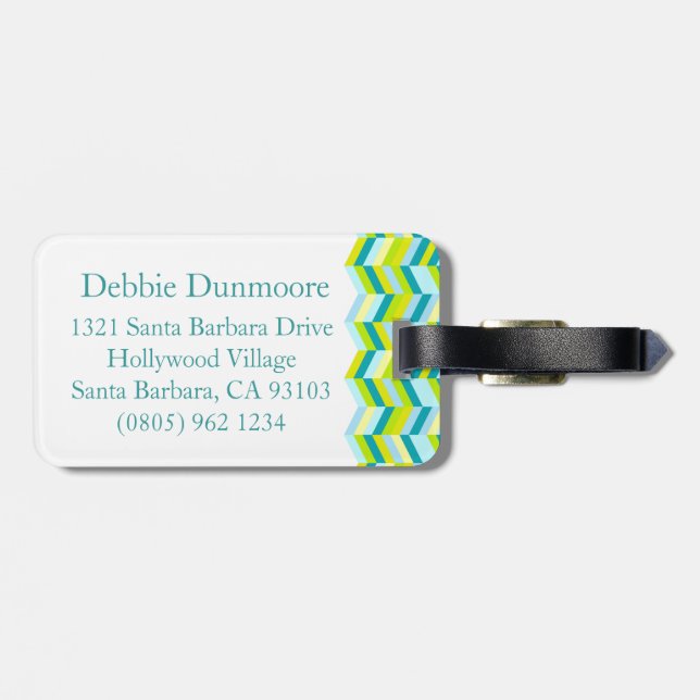 Chevron herring bone print aqua green luggage tag (Back Horizontal)