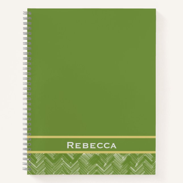 Chevron Herringbone Pattern Forest Green Monogram Notebook (Front)