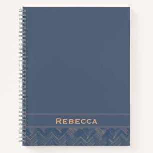 Chevron Herringbone Pattern Retro Blue Monogram Notebook