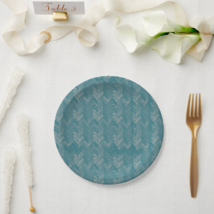 Chevron, Herringbone Pattern, Turquoise Paper Plate