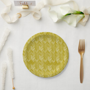 Chevron, Herringbone Pattern, Vintage Gold Paper Plate