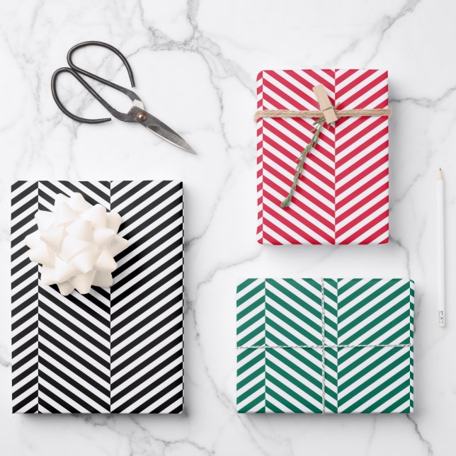 Chevron herringbone style 3 colors wrapping paper sheet (Front)