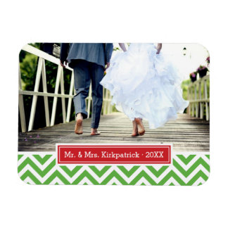 Chevron Holiday Monogram Photo Magnet