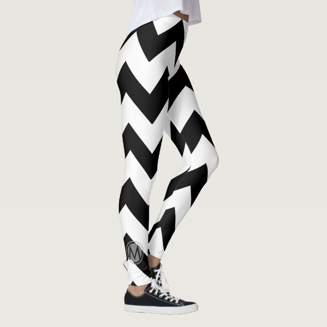 Chevron L Pattern Cute Monogrammed Black Leggings (Right)
