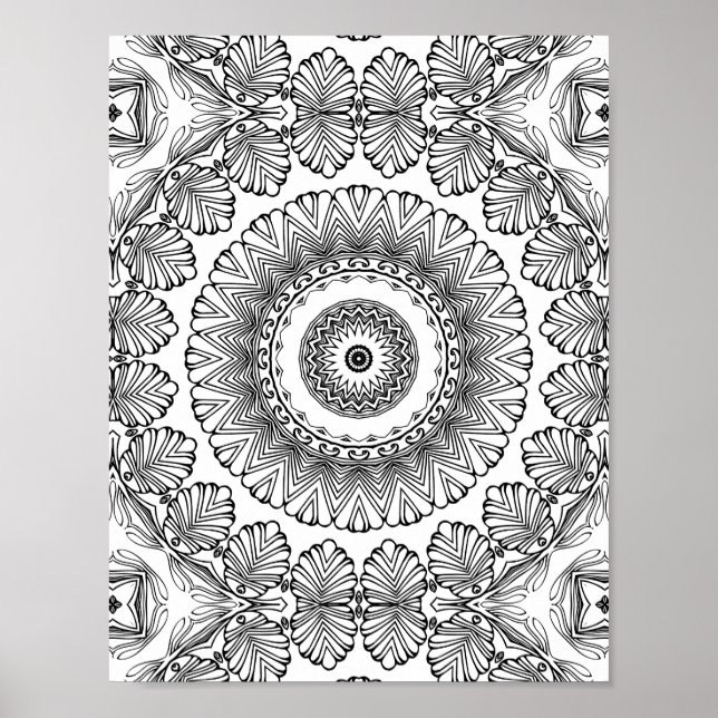 Chevron Leaf Burst Colouring Page Pattern Artwork Poster (Front)