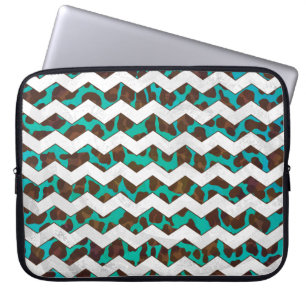 Chevron Leopard Brown and Teal Print Laptop Sleeve