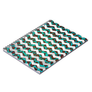 Chevron Leopard Brown and Teal Print Notebook