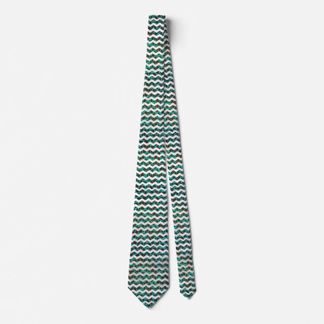 Chevron Leopard Brown and Teal Print Tie (Front)