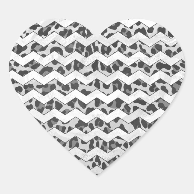 Chevron Leopard Grey and Light Grey Print Heart Sticker (Front)