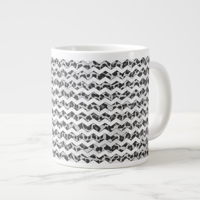 Chevron Leopard Grey and Light Grey Print Large Coffee Mug (Front Right)