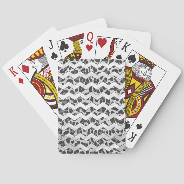 Chevron Leopard Grey and Light Grey Print Playing Cards (Back)