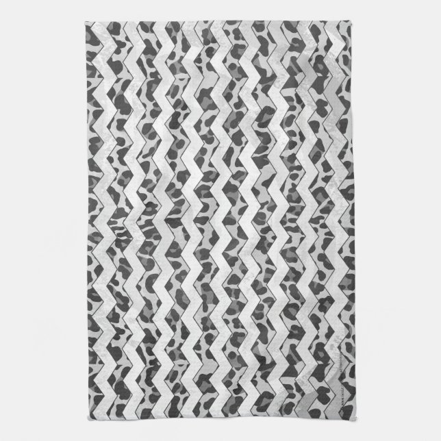 Chevron Leopard Grey and Light Grey Print Tea Towel (Vertical)