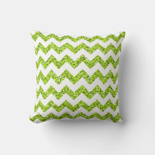 Chevron Lime Glitter Stripe Zig Throw Couch Pillow