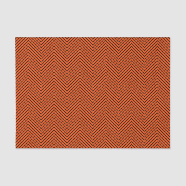Chevron Line Tissue Paper - Black on Bright Orange (Front)