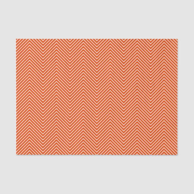 Chevron Line Tissue Paper - White on Bright Orange (Front)