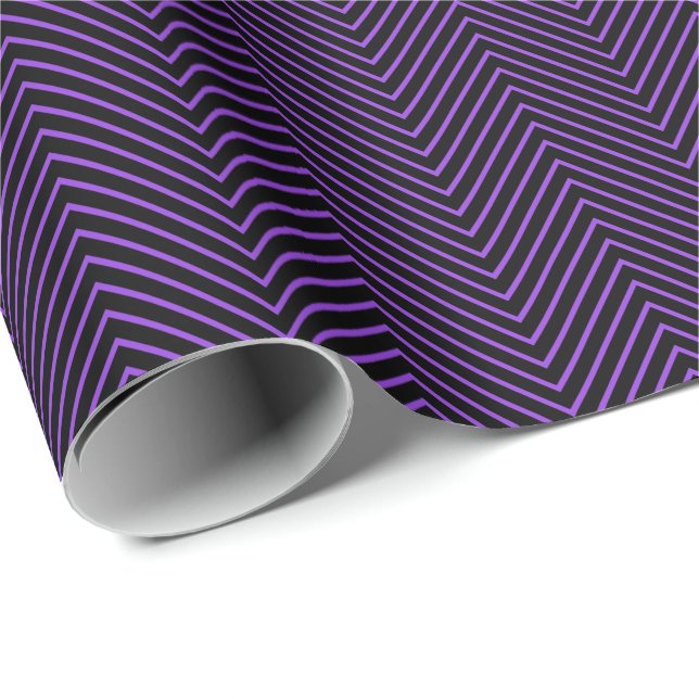 Chevron Line Wrapping Paper - Purple on Black (Roll Corner)