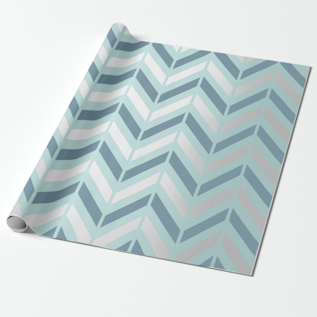 Chevron Metallic Graphite Silver Tiffany Navy Blue Wrapping Paper (Unrolled)